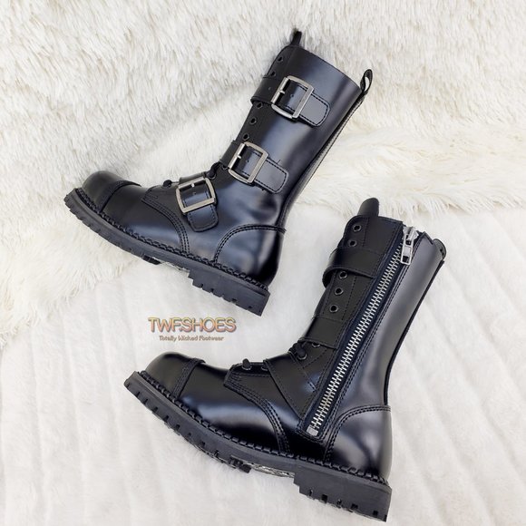 Riot 12 VL Goth Combat Biker Steel Toe VEGAN LEATHER  Ankle Military Boots